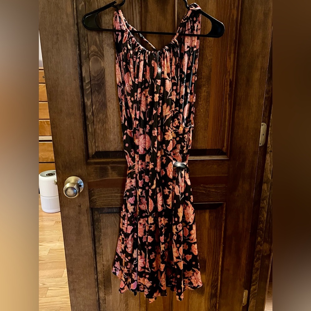 Free People metallic floral dress ~ Sz L ~ EUC